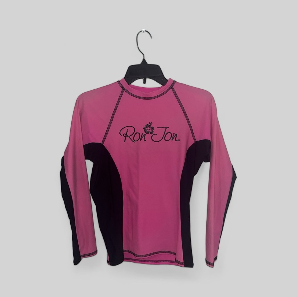 Ron Jon Surf Shop Girls Pink Nylon Stretch Long Sleeve Rash Guard Surf Top